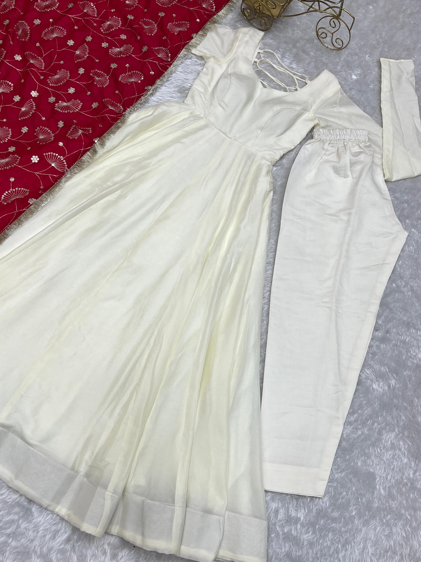 White Soft Vichitra Silk Anarkali