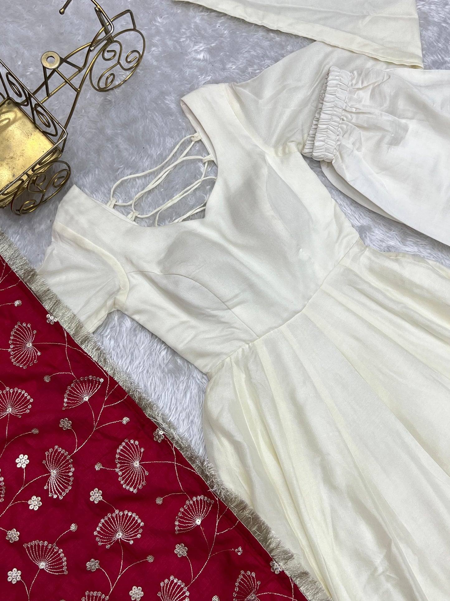 White Soft Vichitra Silk Anarkali