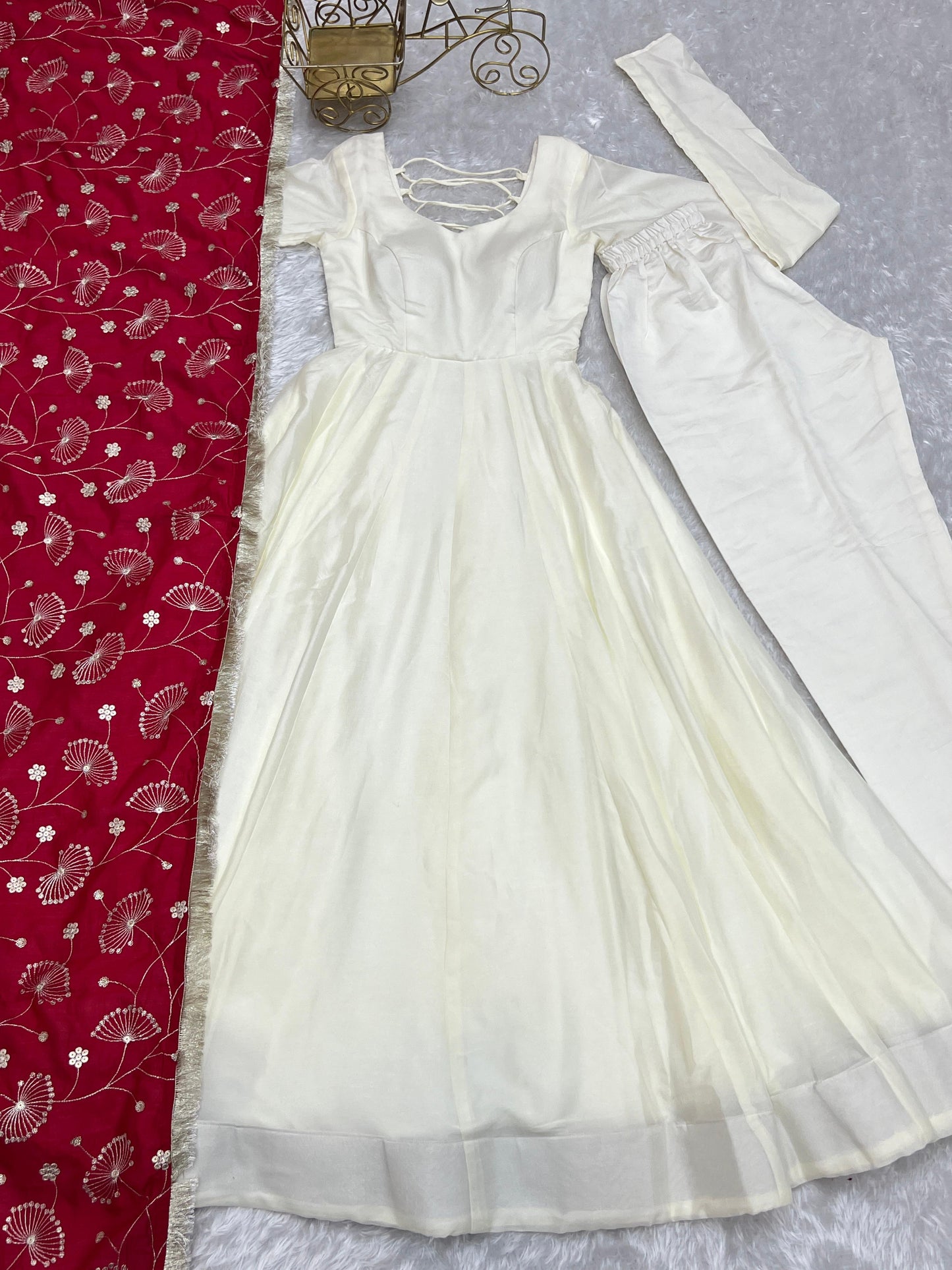 White Soft Vichitra Silk Anarkali