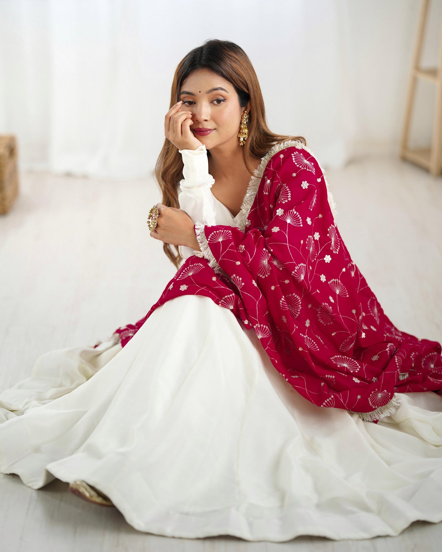 White Soft Vichitra Silk Anarkali