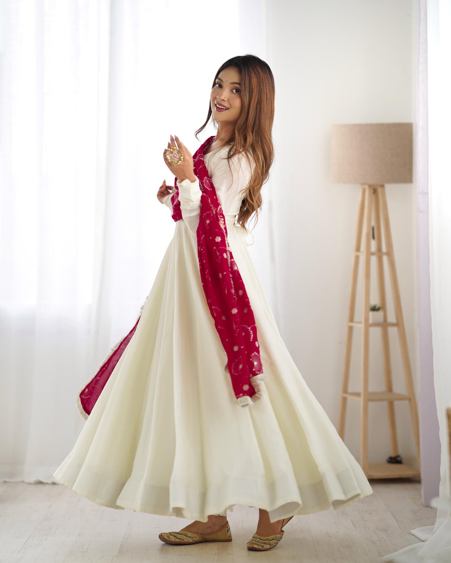 White Soft Vichitra Silk Anarkali