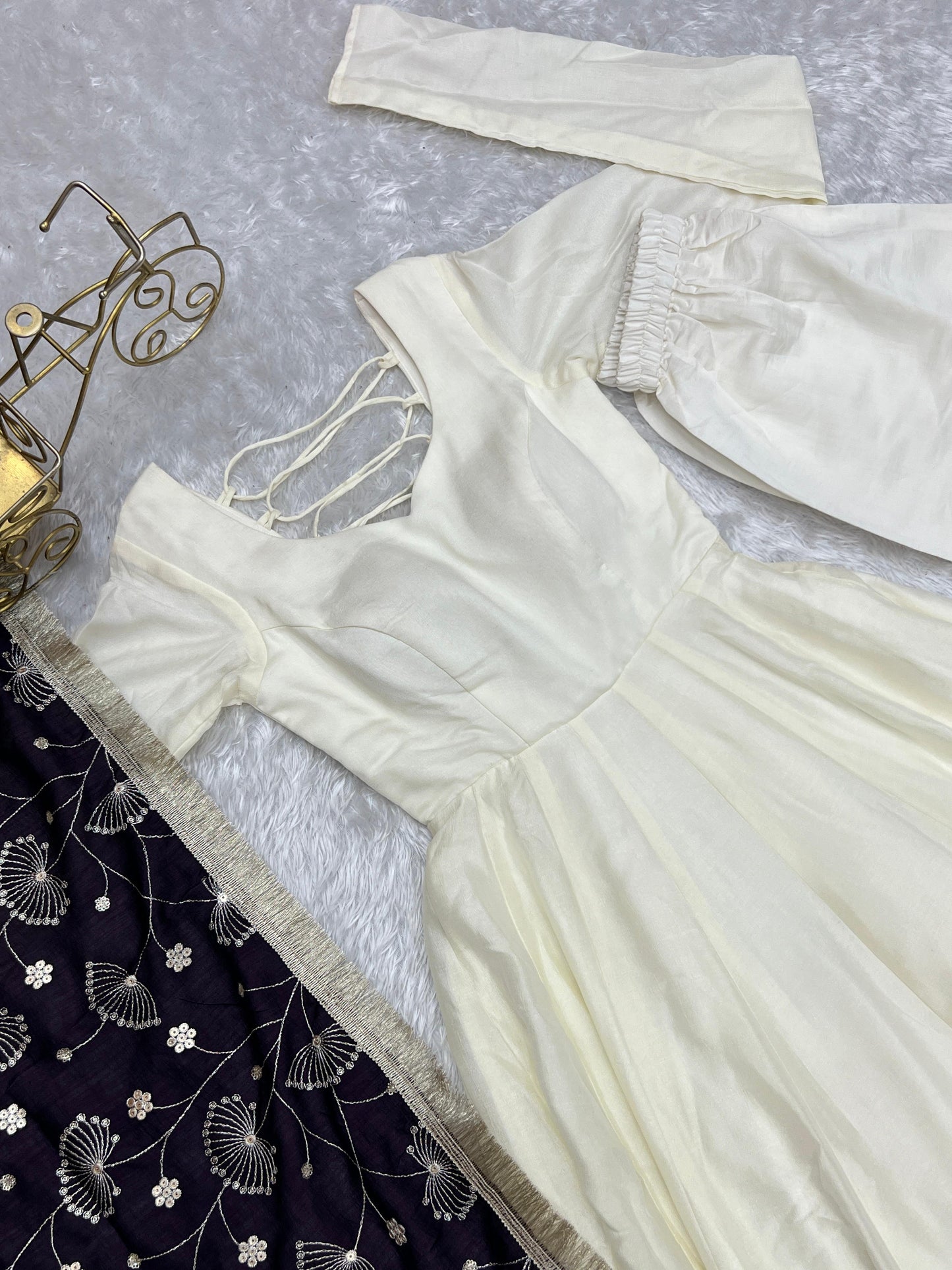 White Soft Vichitra Silk Anarkali
