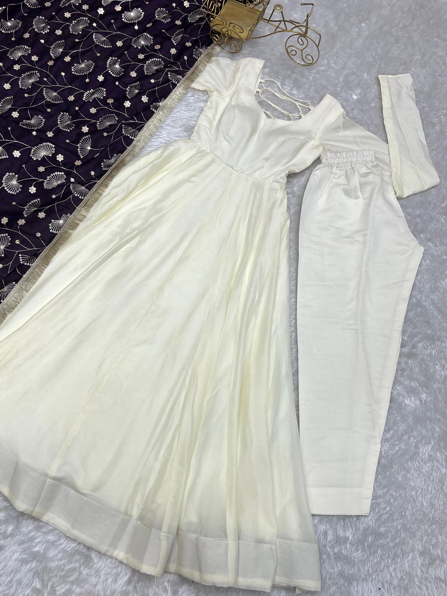 White Soft Vichitra Silk Anarkali