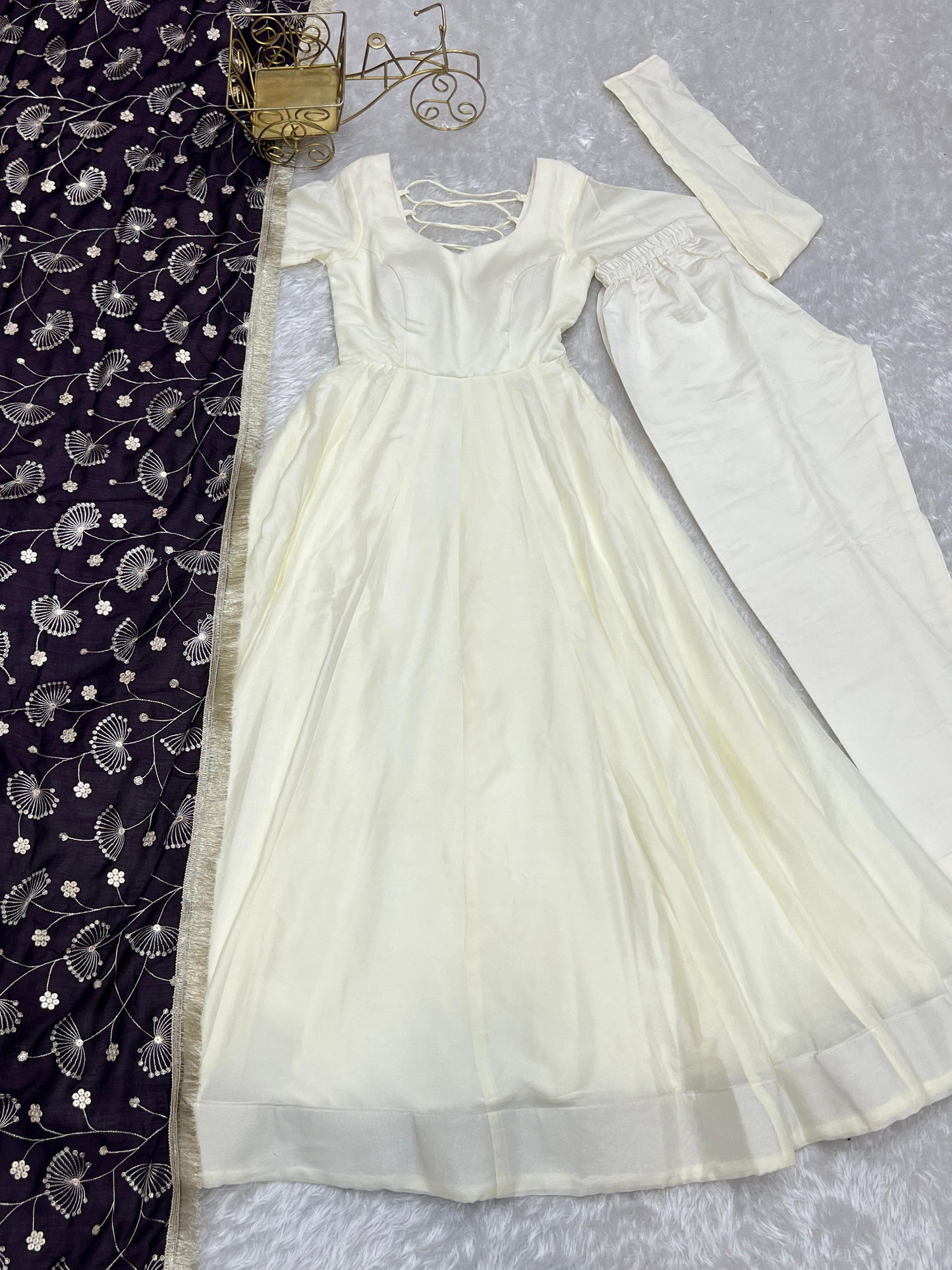 White Soft Vichitra Silk Anarkali