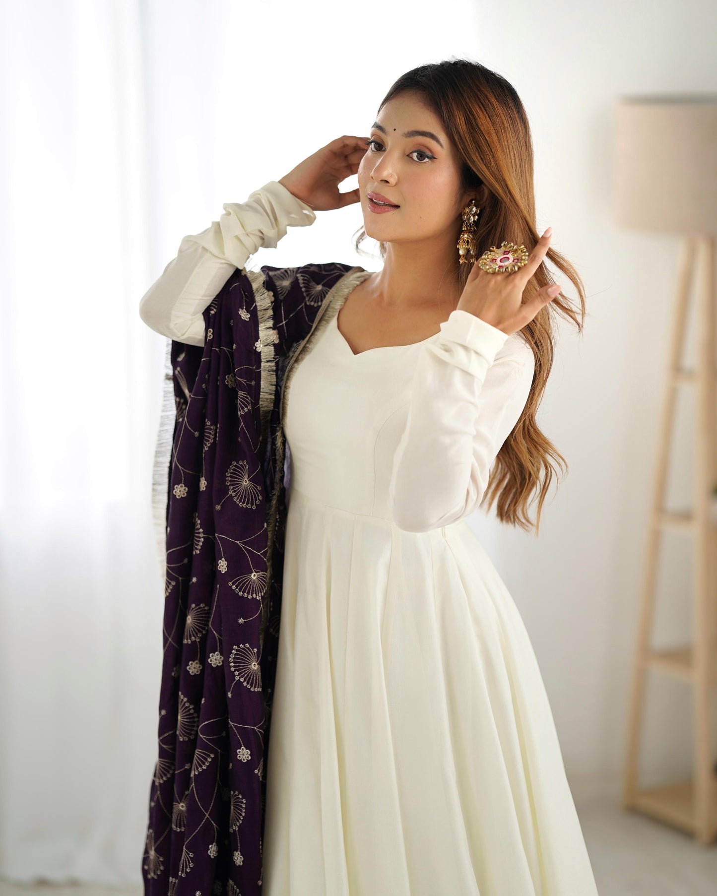 White Soft Vichitra Silk Anarkali