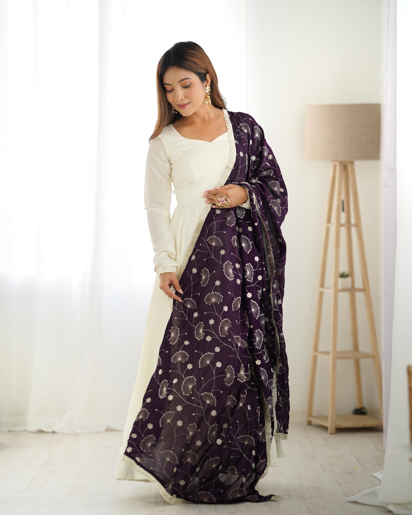 White Soft Vichitra Silk Anarkali