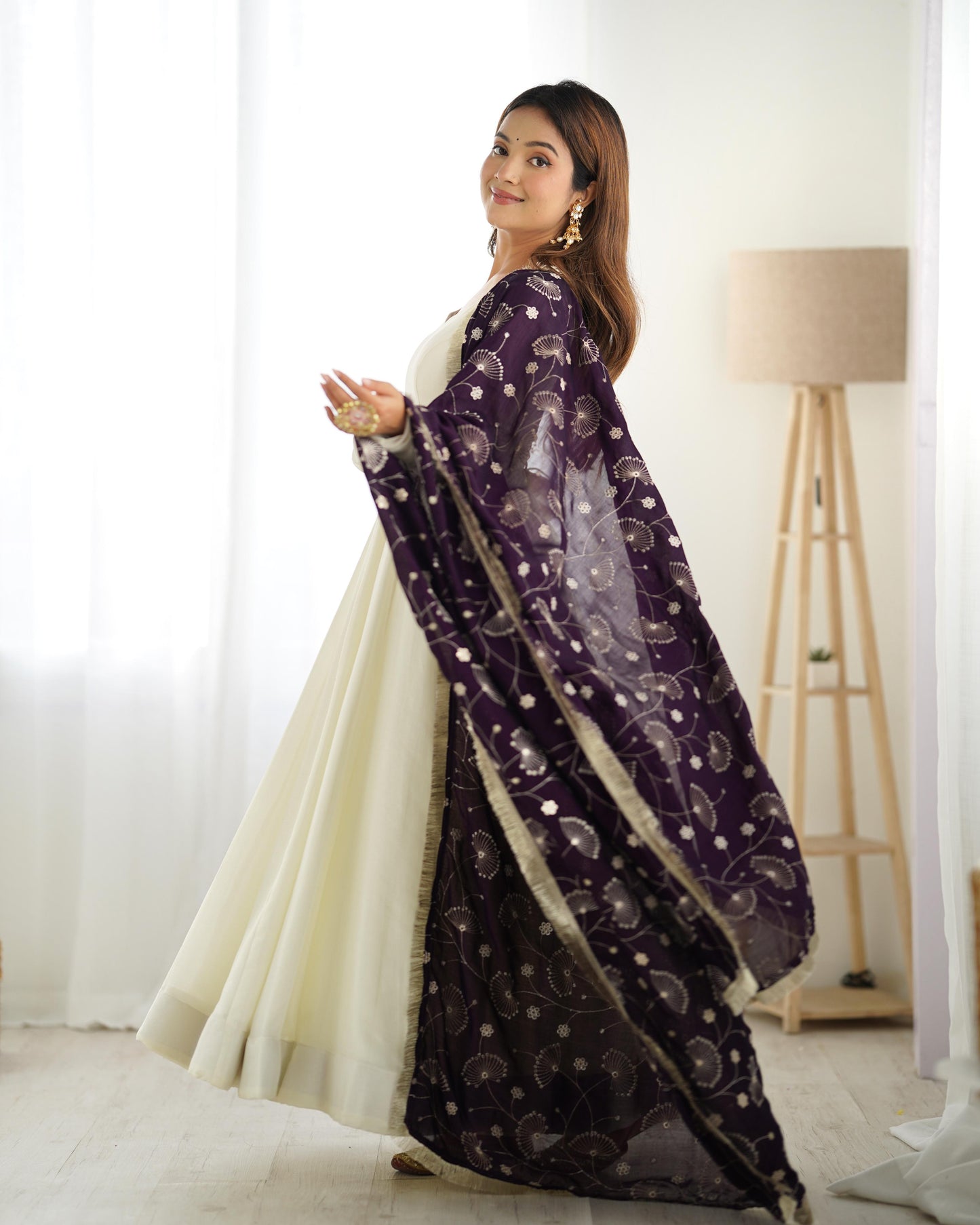 White Soft Vichitra Silk Anarkali
