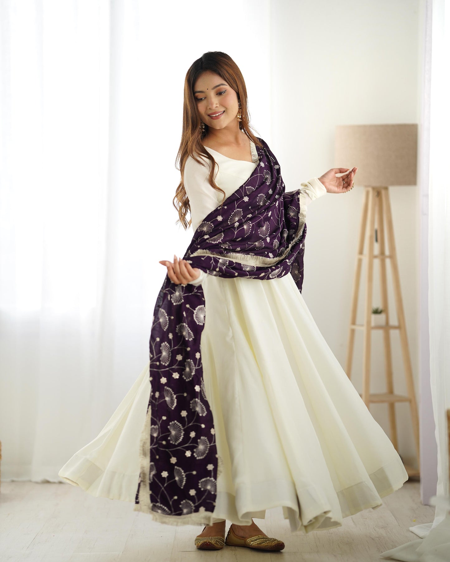 White Soft Vichitra Silk Anarkali
