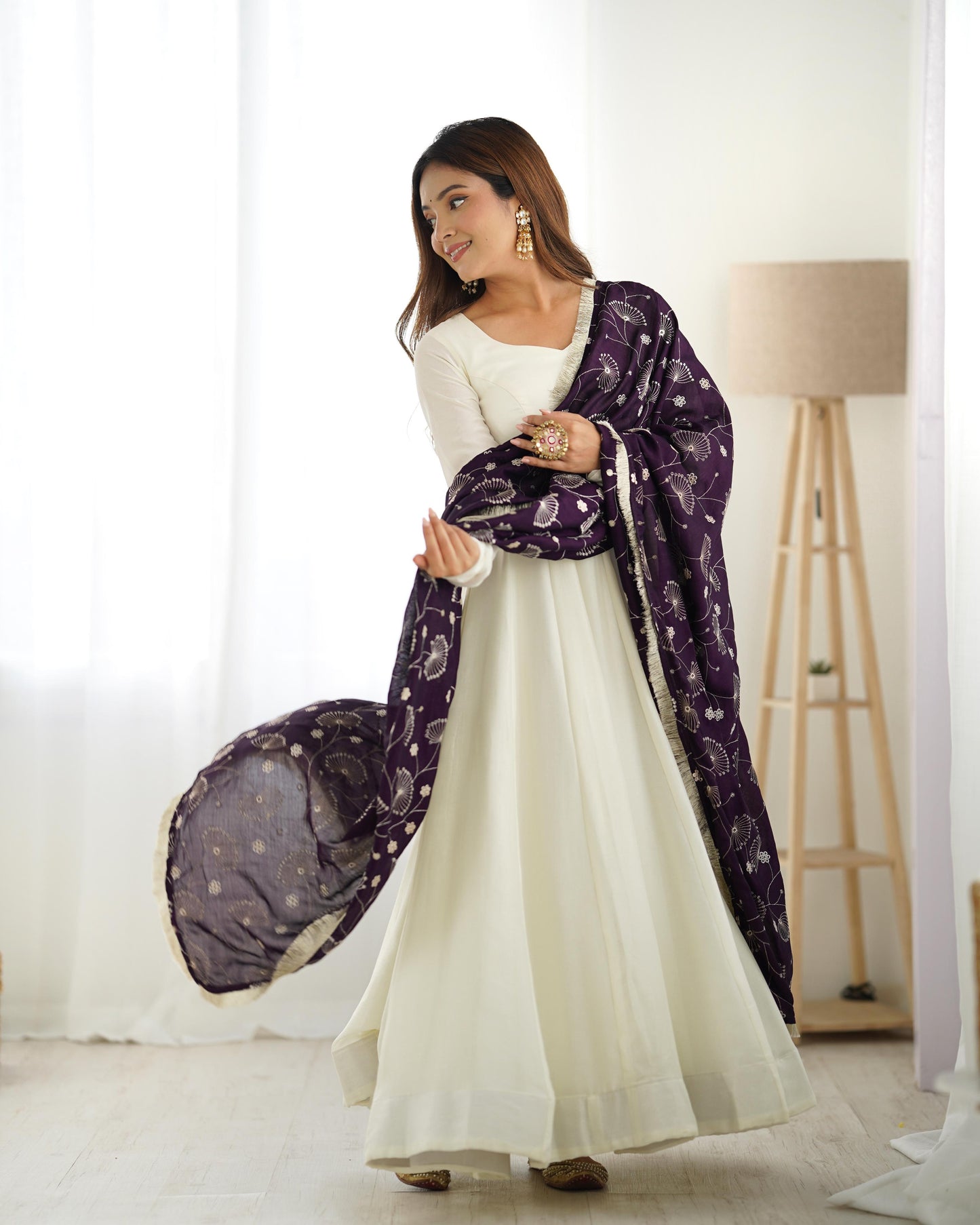 White Soft Vichitra Silk Anarkali