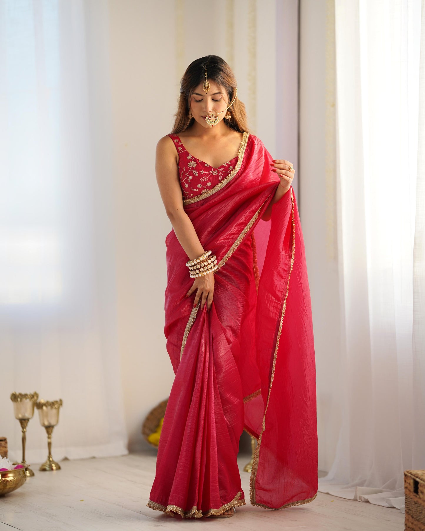 Solid colour Tissue Silk Saree