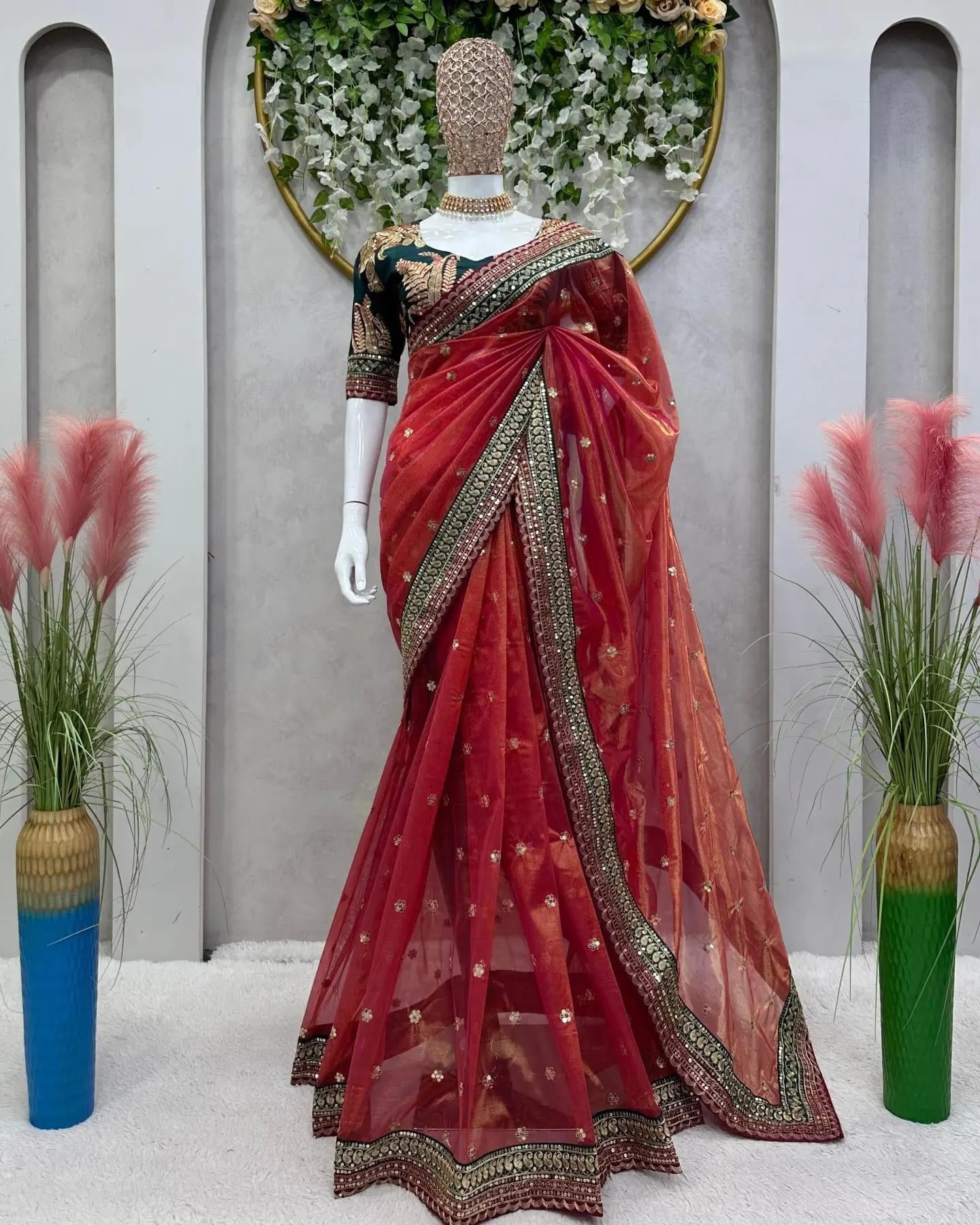 Designer net saree with sequence blouse