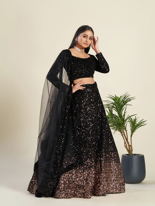 Black Velvet Sequins Lehenga