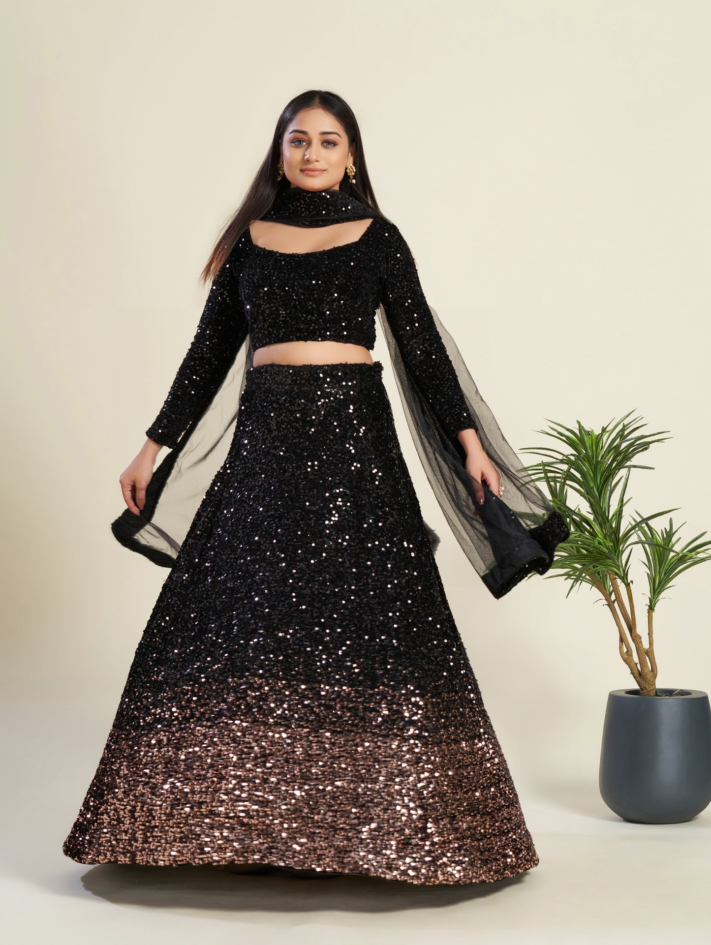 Black Velvet Sequins Lehenga