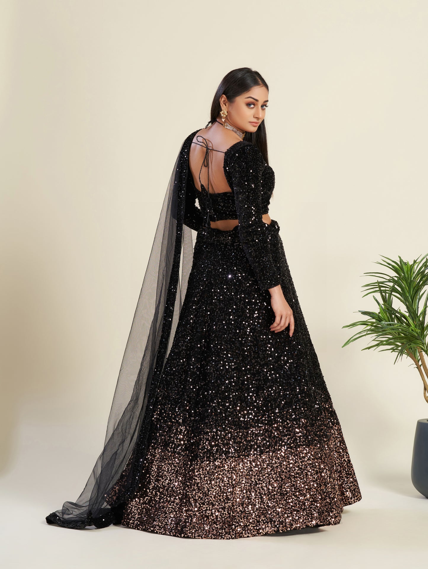 Black Velvet Sequins Lehenga