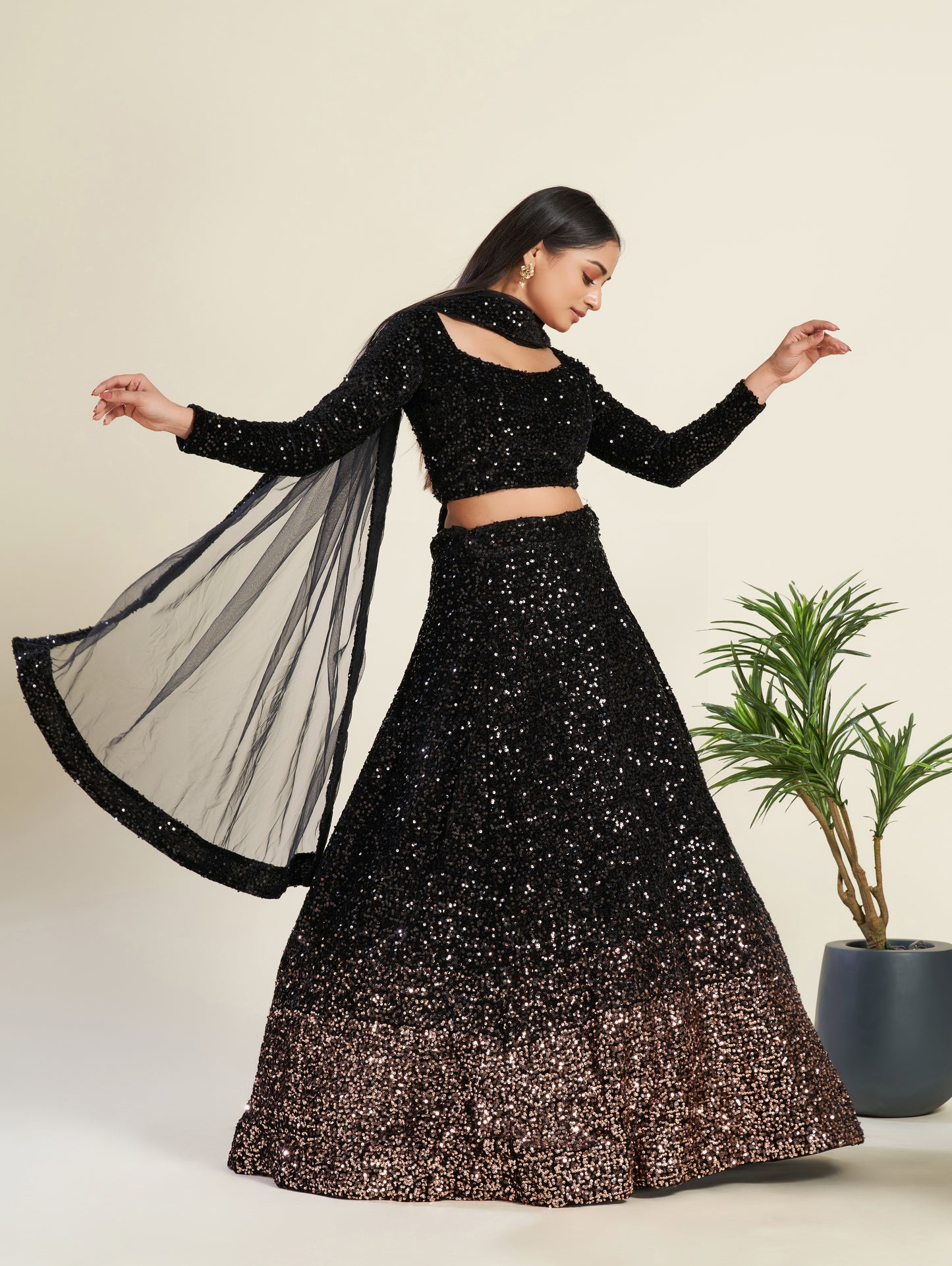 Black Velvet Sequins Lehenga