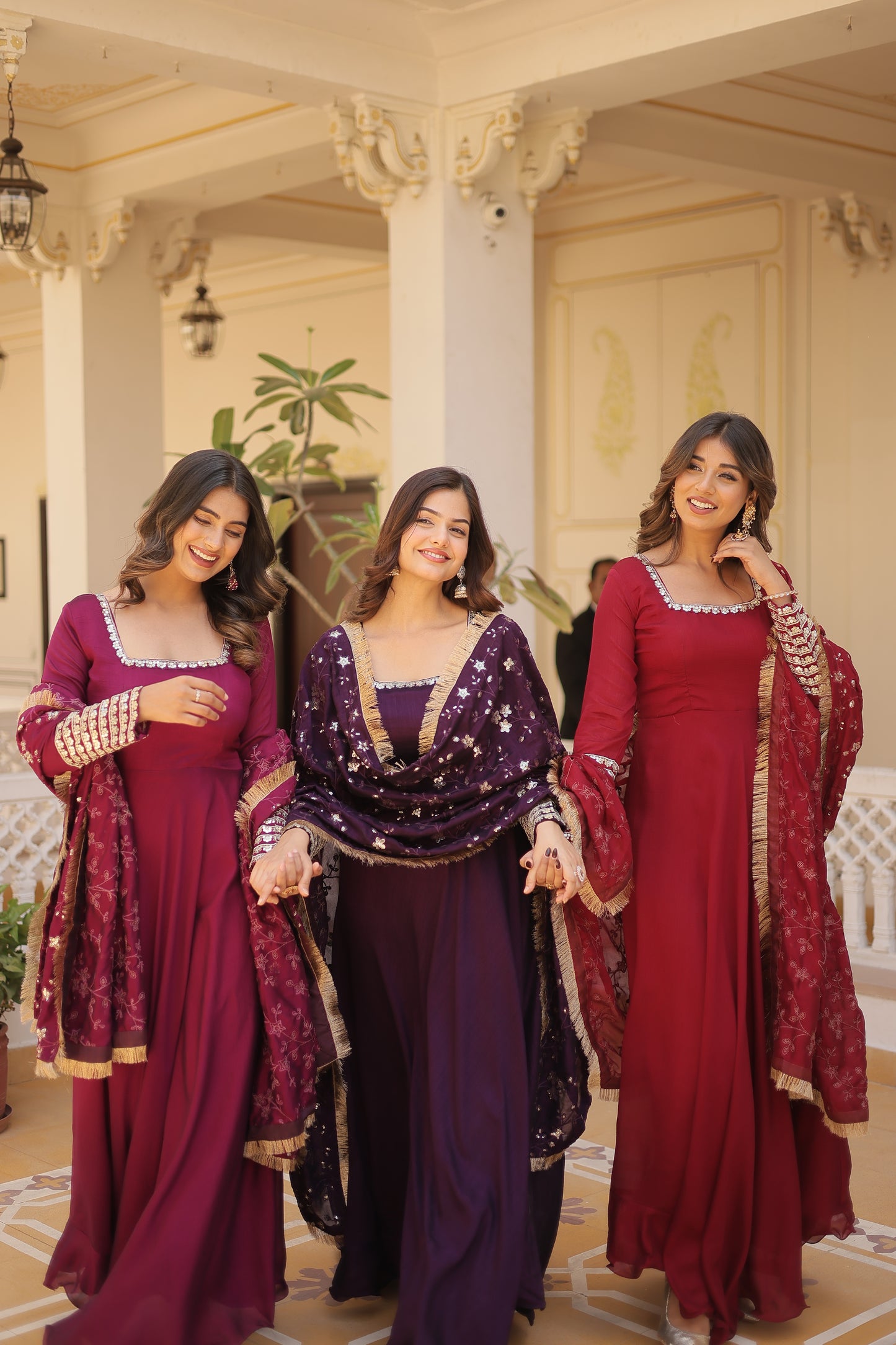 Vichitra Silk Gown with full sequins dupatta