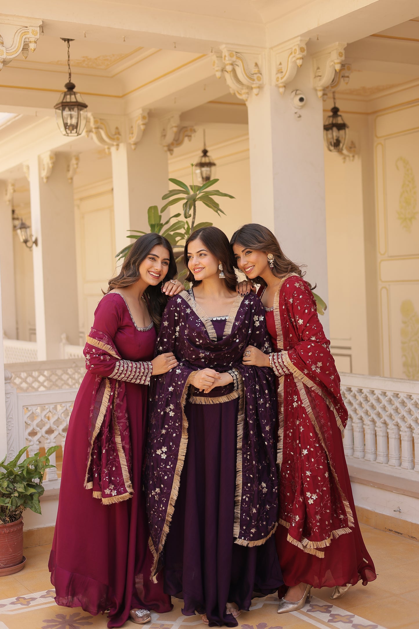 Vichitra Silk Gown with full sequins dupatta