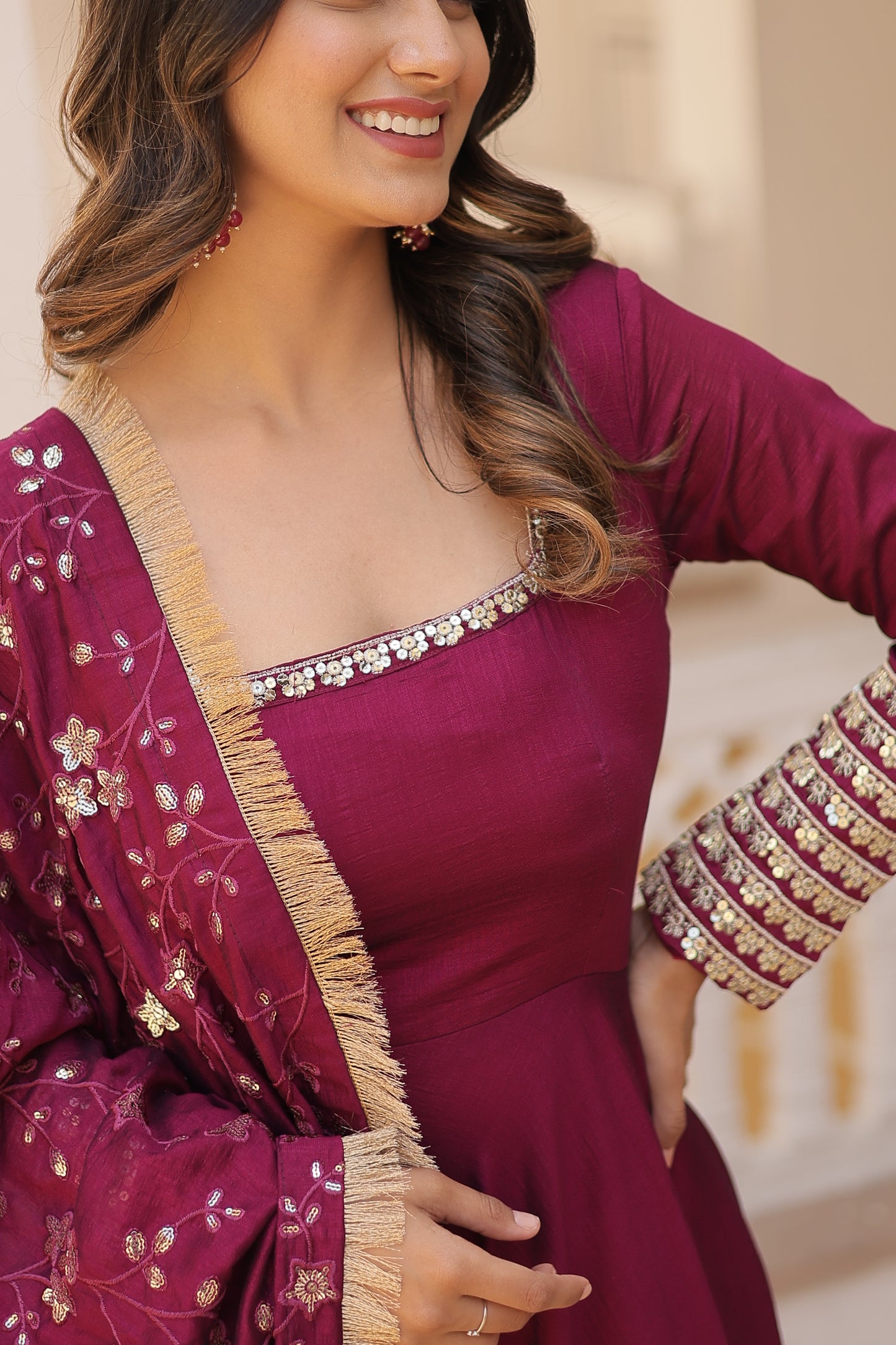 Vichitra Silk Gown with full sequins dupatta