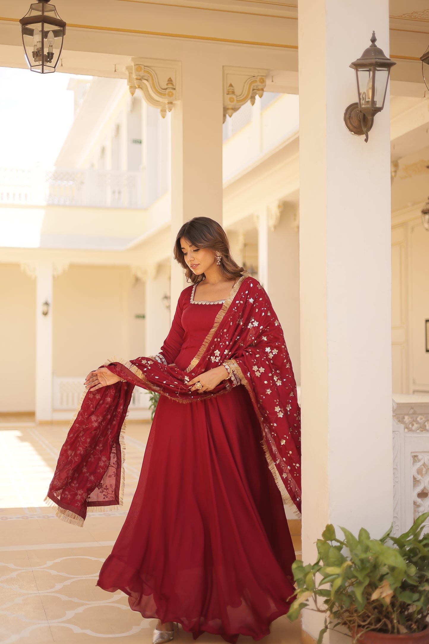 Vichitra Silk Gown with full sequins dupatta
