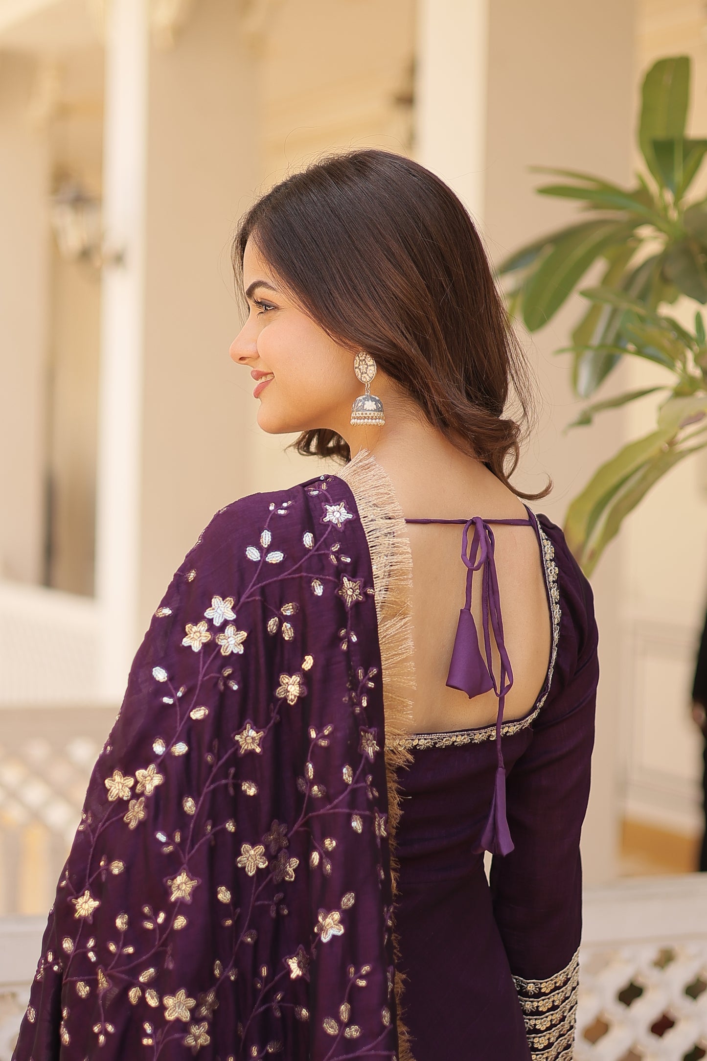 Vichitra Silk Gown with full sequins dupatta