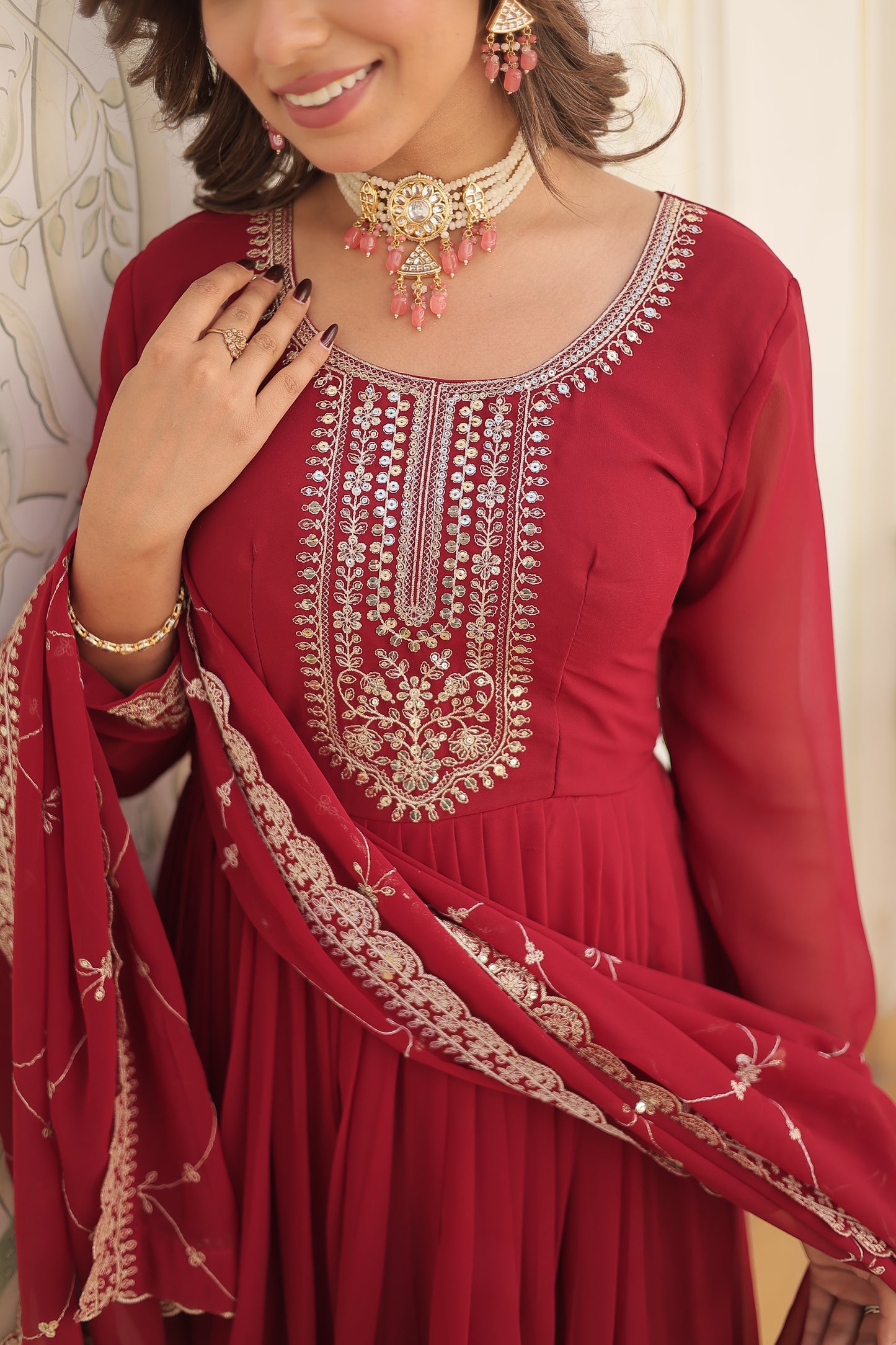 Gown with Embroidered and Cut work dupatta
