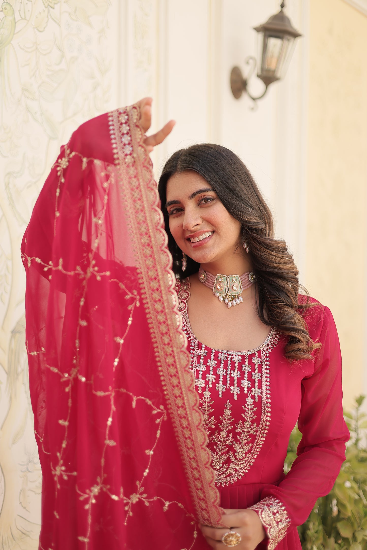 Gown with Embroidered and Cut work dupatta