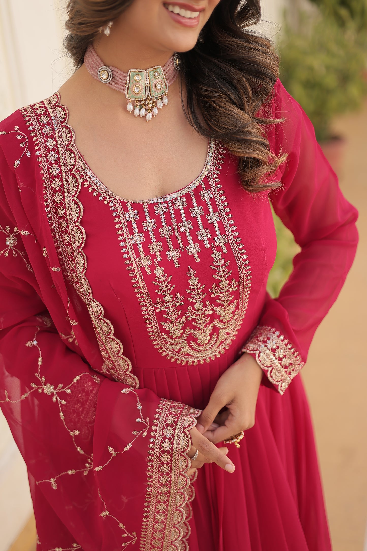 Gown with Embroidered and Cut work dupatta