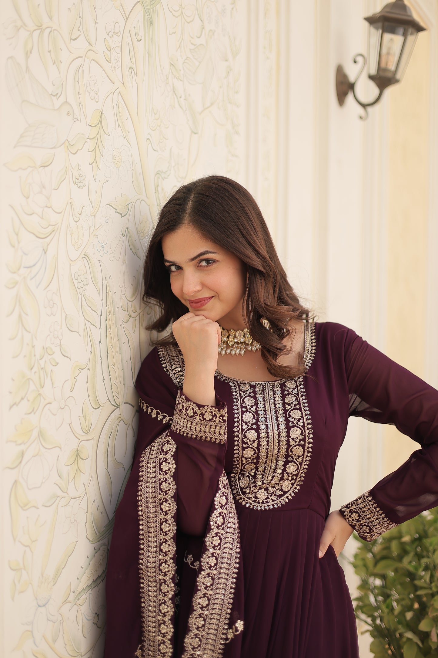 Gown with Embroidered and Cut work dupatta