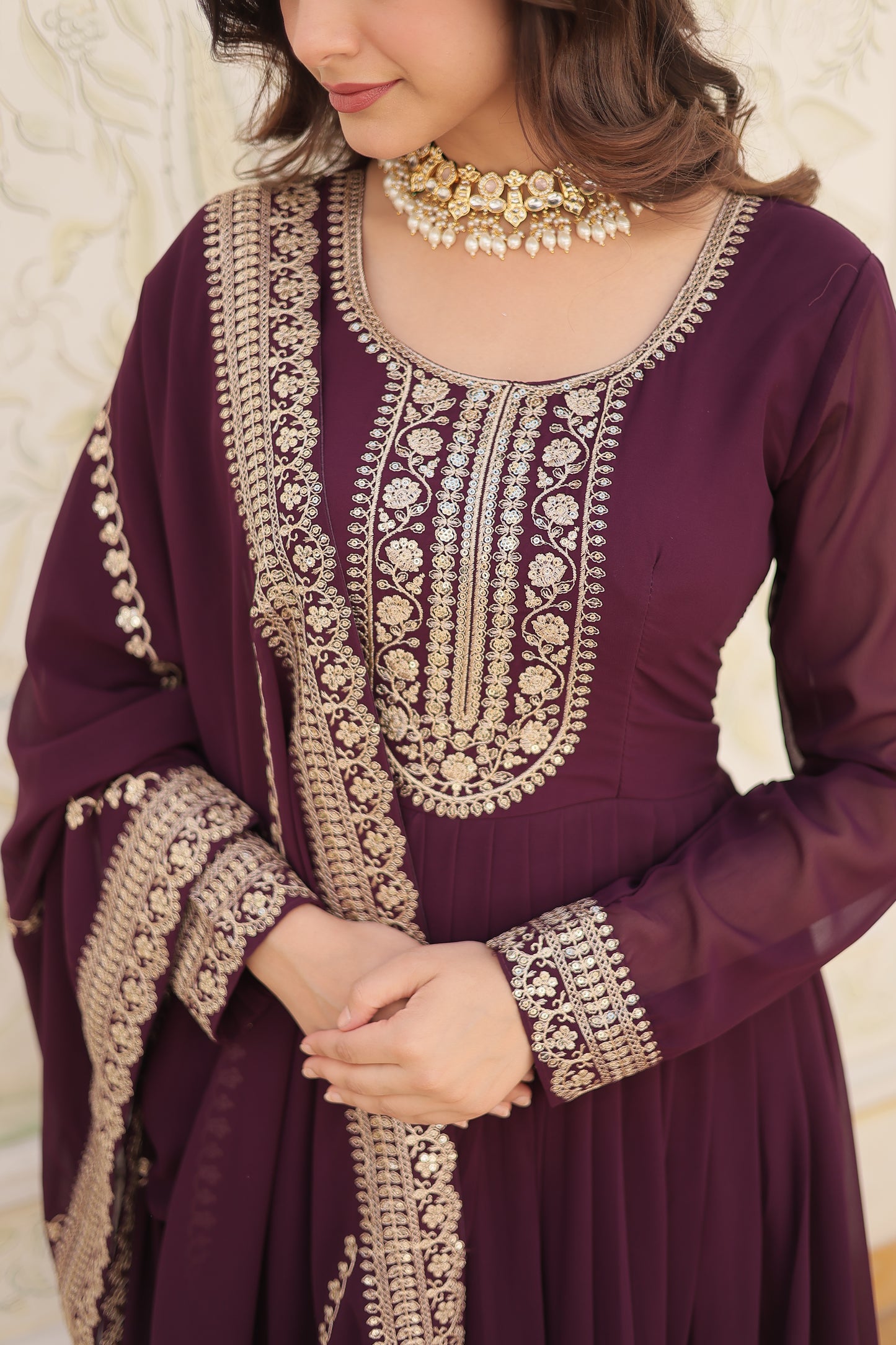Gown with Embroidered and Cut work dupatta