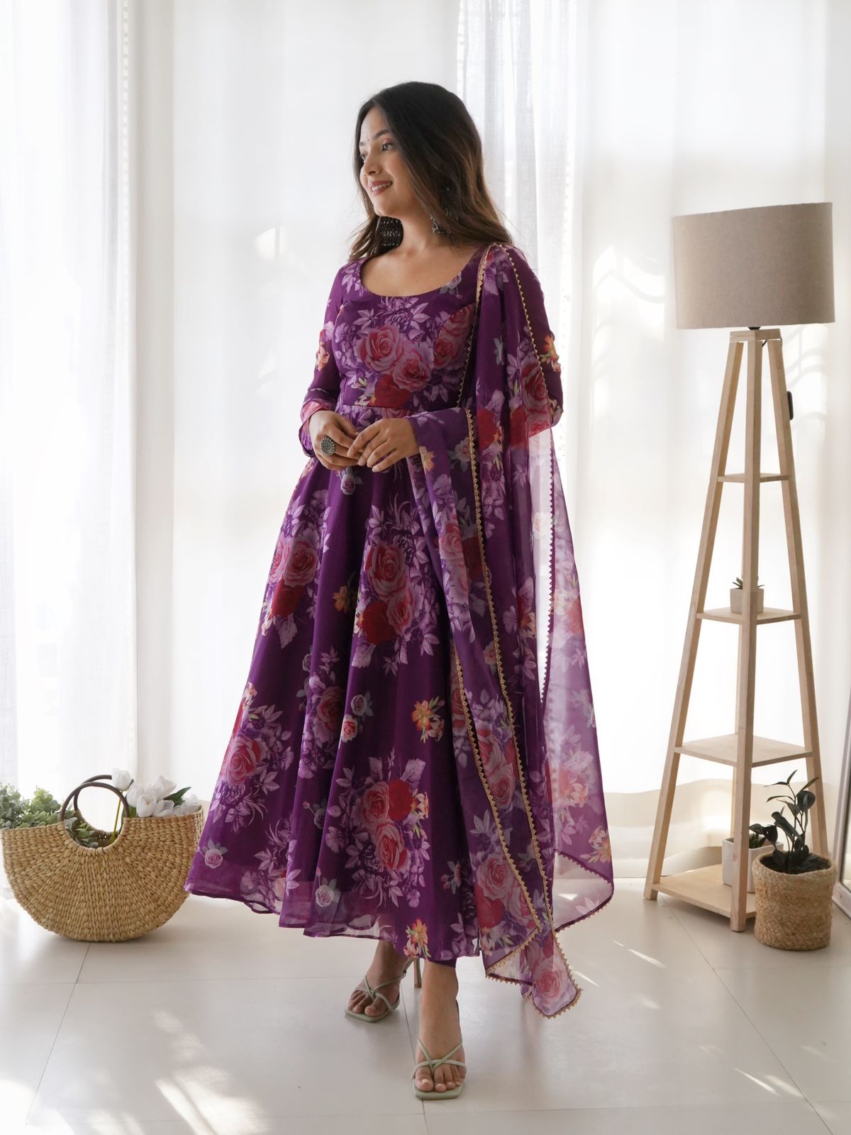 Purple floral Anarkali