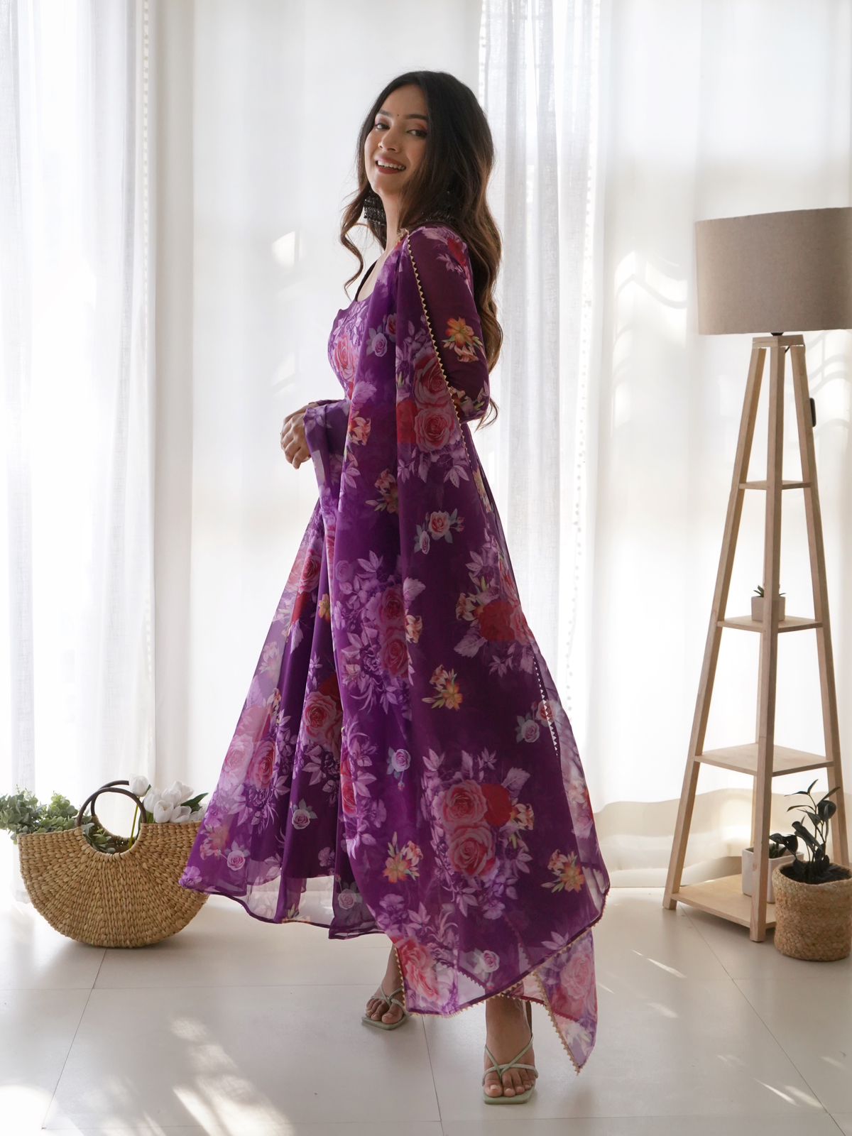 Purple floral Anarkali