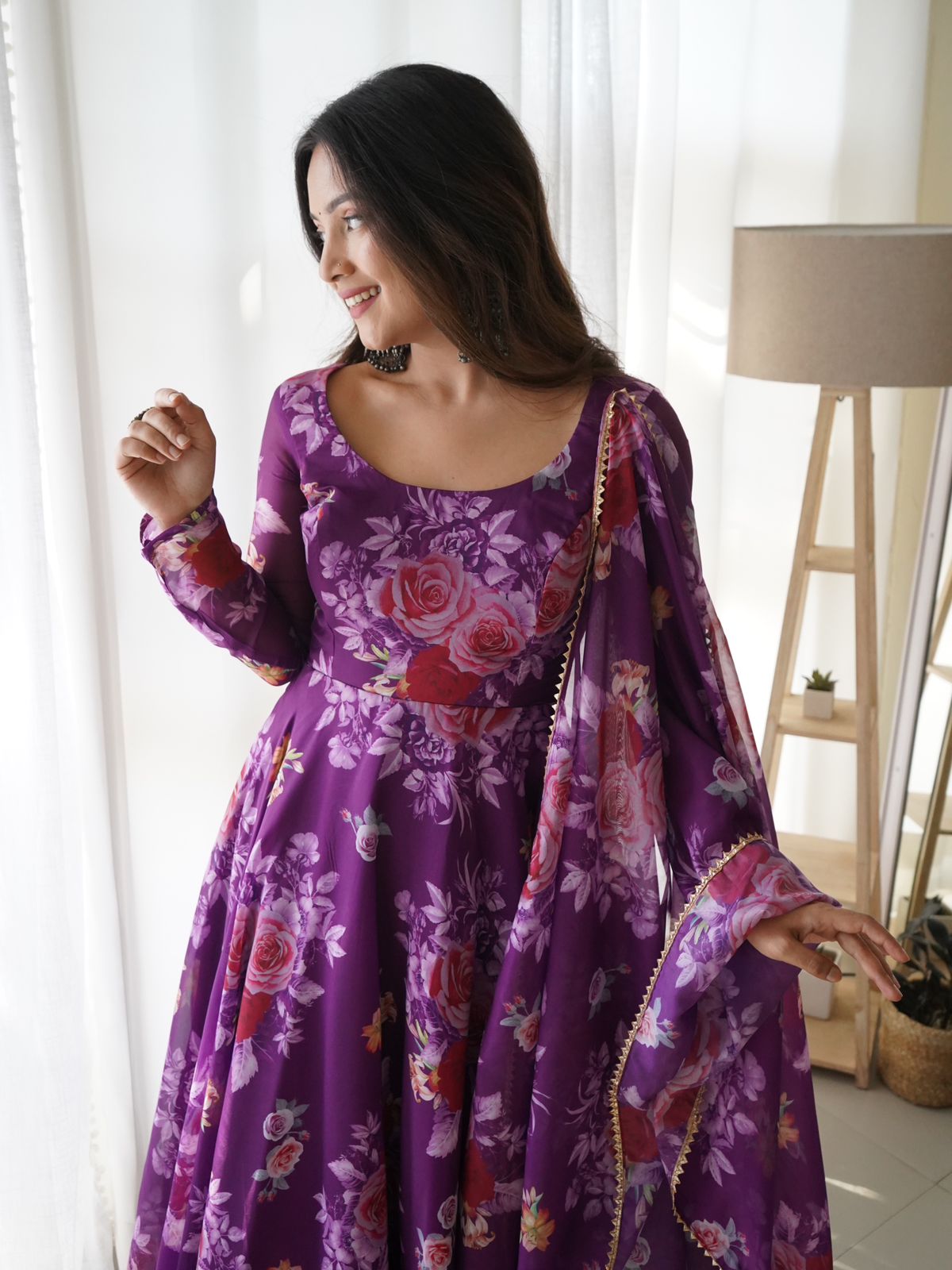 Purple floral Anarkali