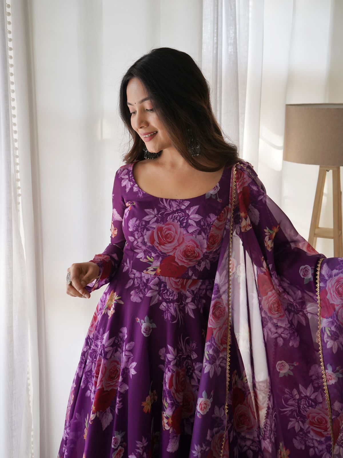 Purple floral Anarkali