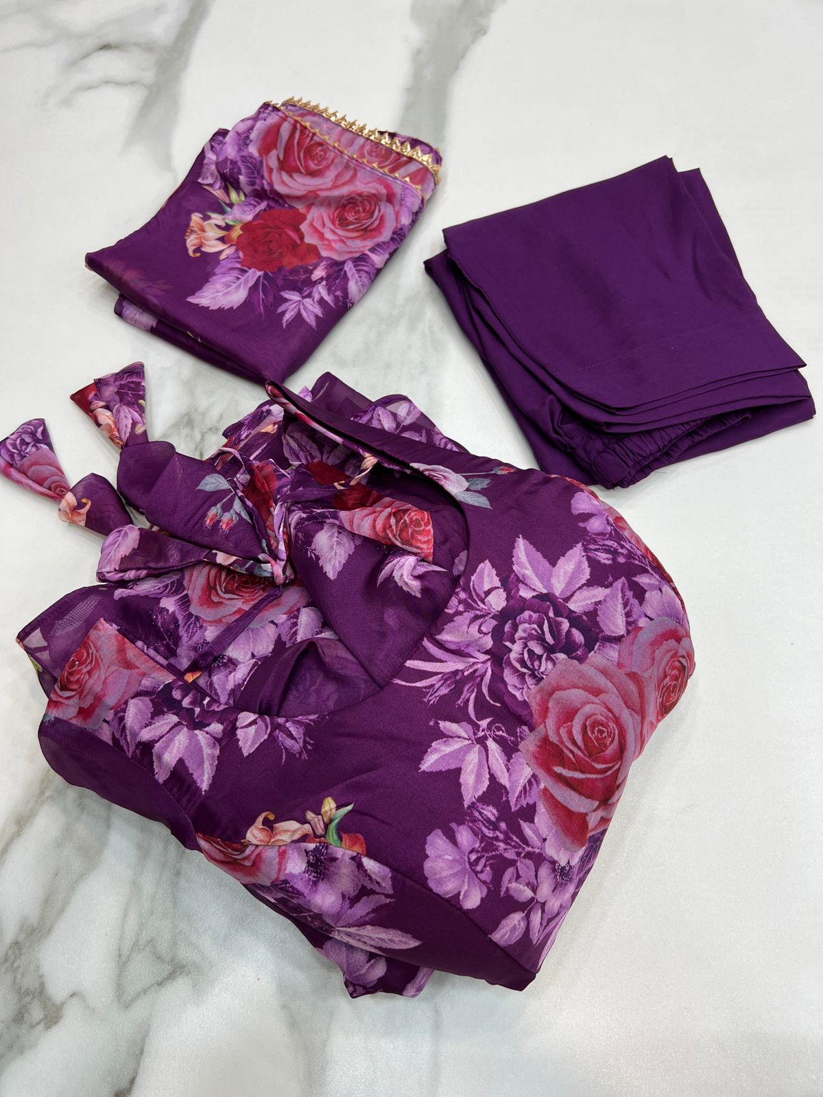 Purple floral Anarkali