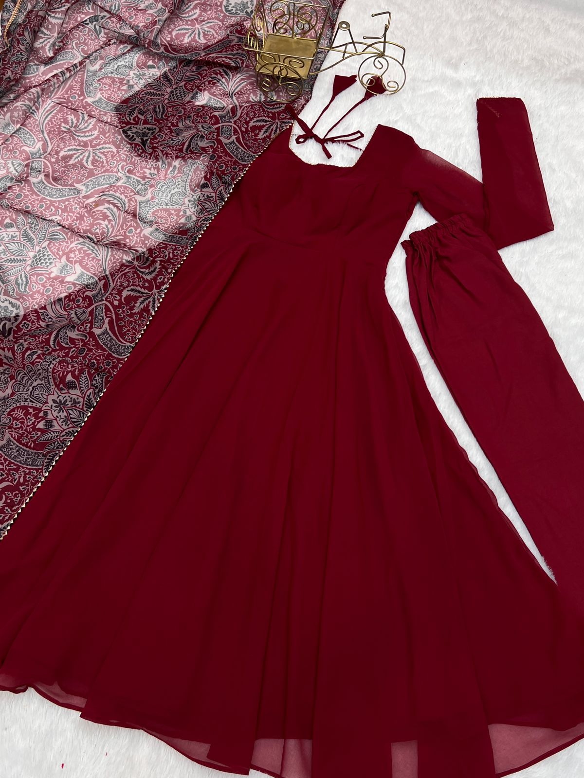 Maroon Anarkali with Kalamkari dupatta
