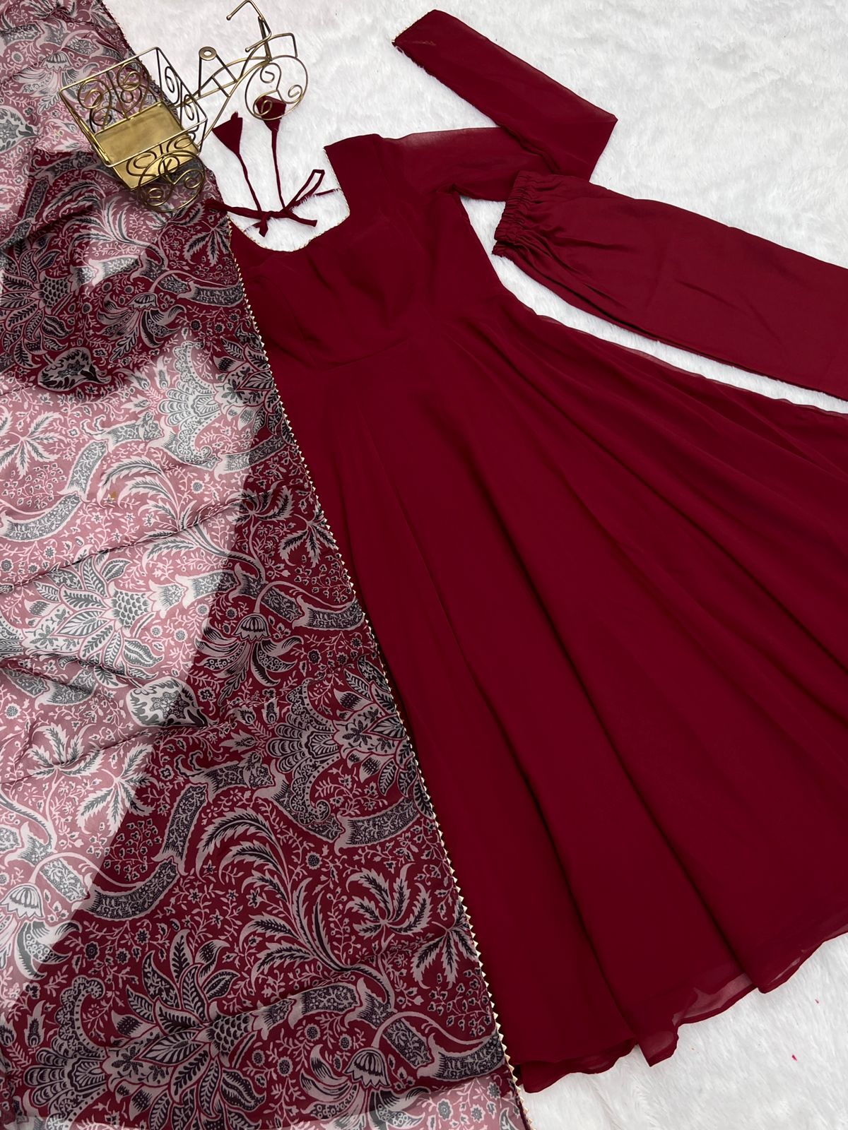 Maroon Anarkali with Kalamkari dupatta