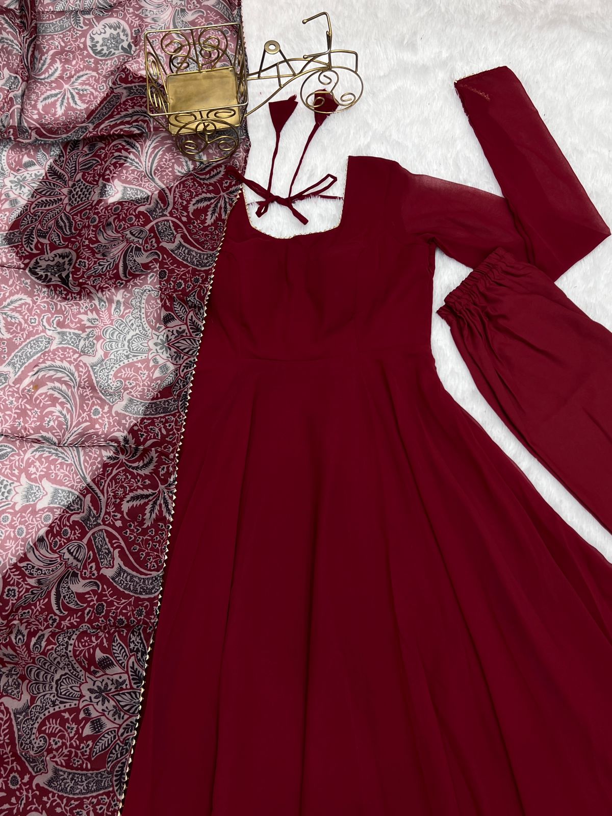 Maroon Anarkali with Kalamkari dupatta