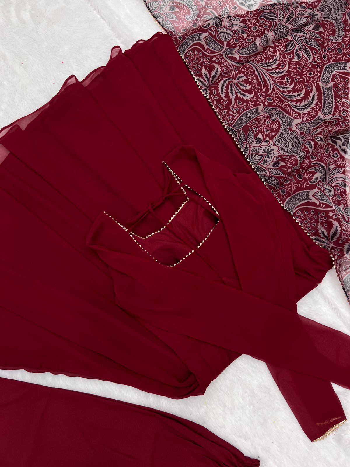 Maroon Anarkali with Kalamkari dupatta