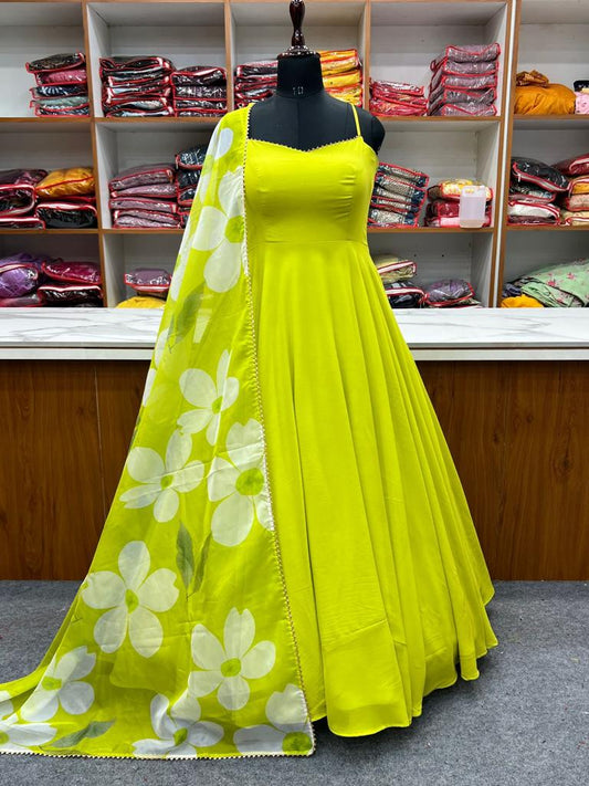 Georgette Flared Strap Gown