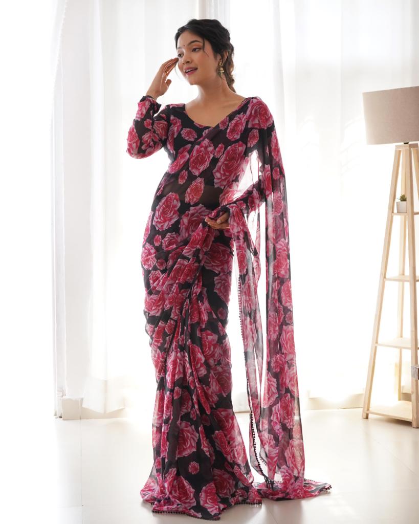 Ready to wear chiffon Rose saree