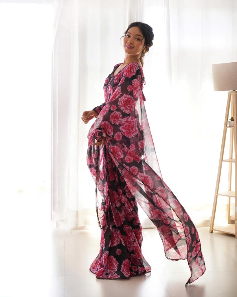 Ready to wear chiffon Rose saree