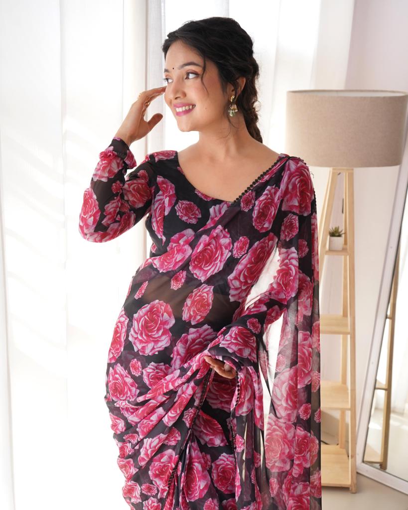 Ready to wear chiffon Rose saree