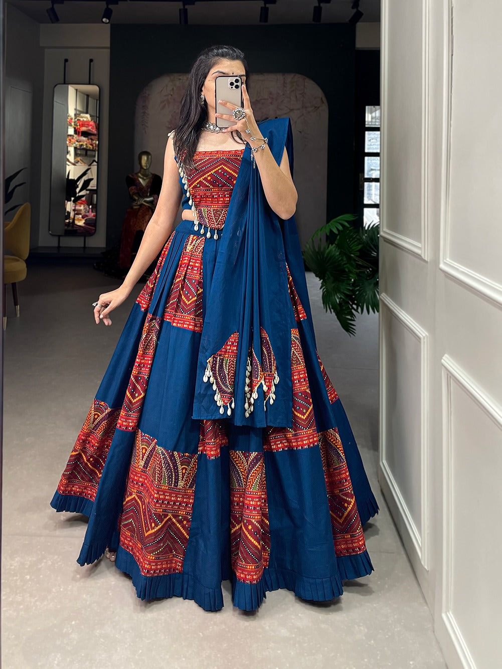 Blue and red Garba Chania Choli