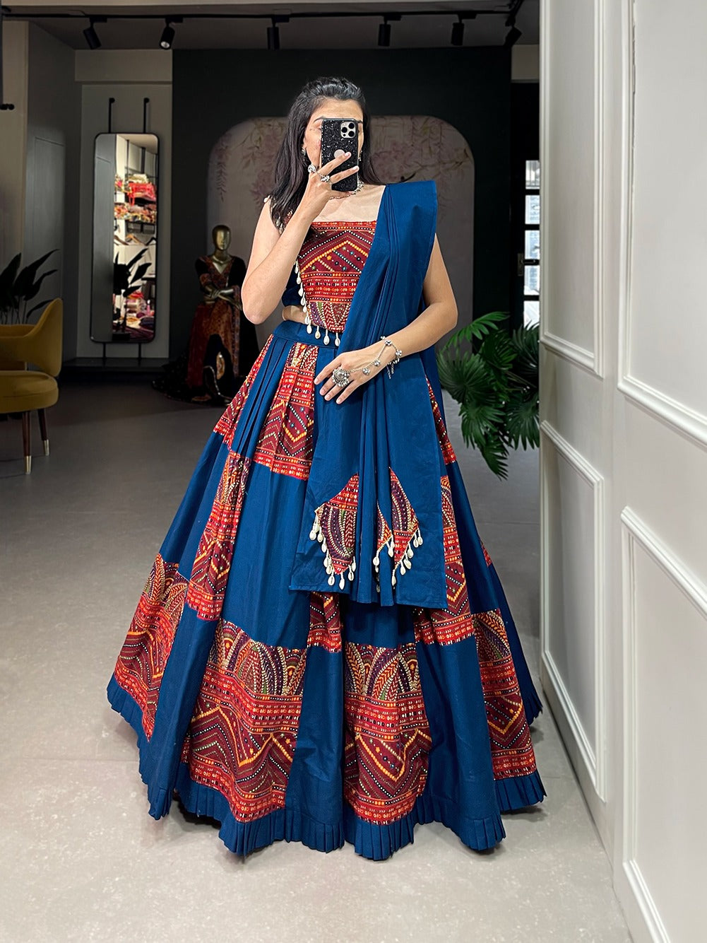 Blue and red Garba Chania Choli