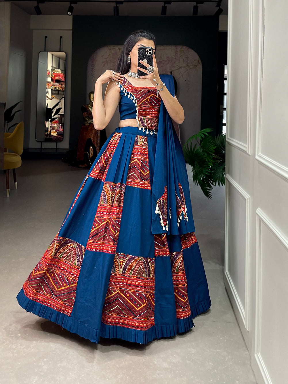 Blue and red Garba Chania Choli