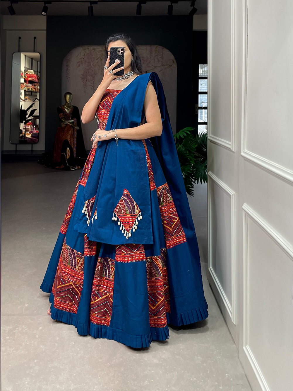 Blue and red Garba Chania Choli