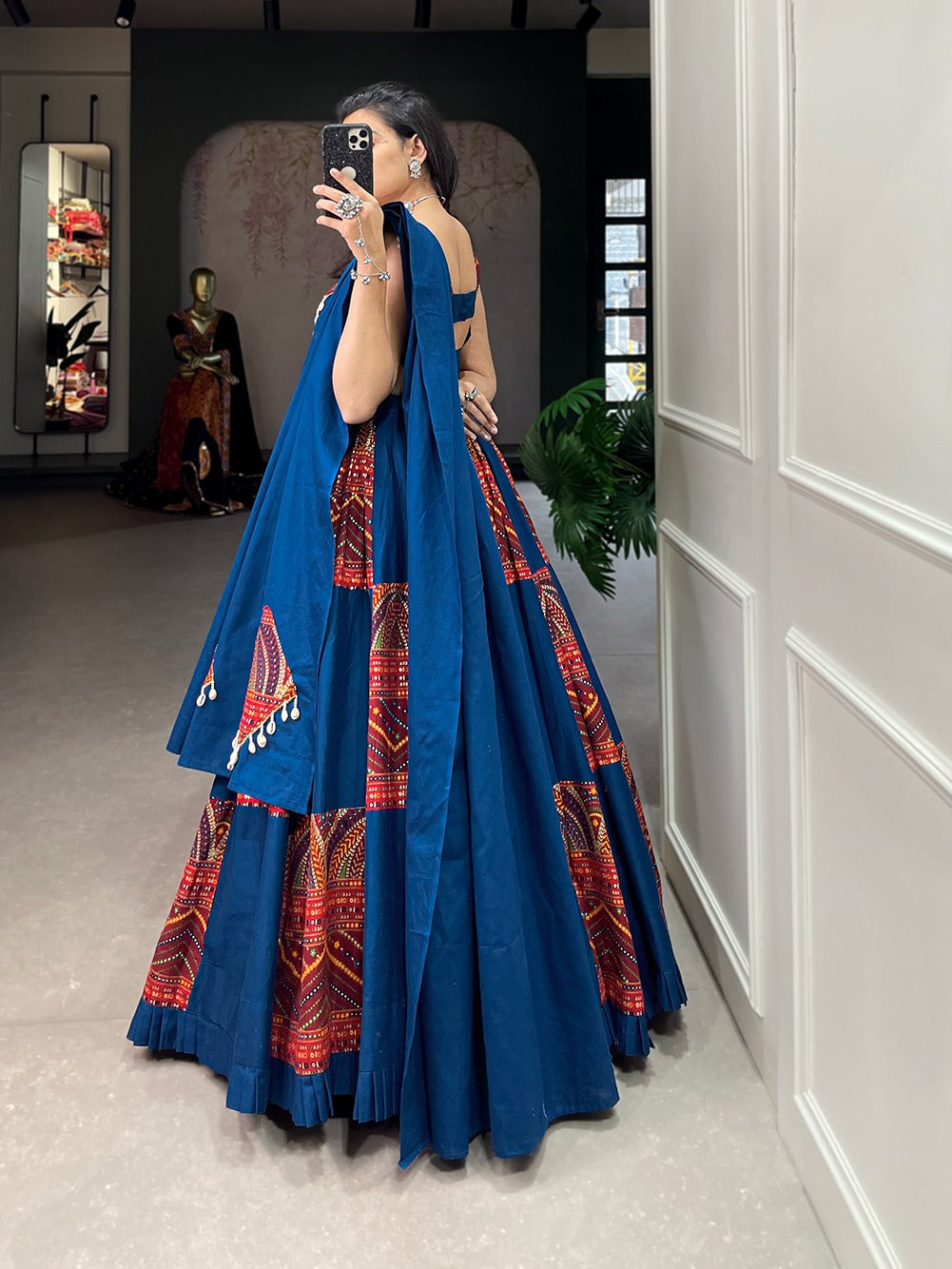 Blue and red Garba Chania Choli