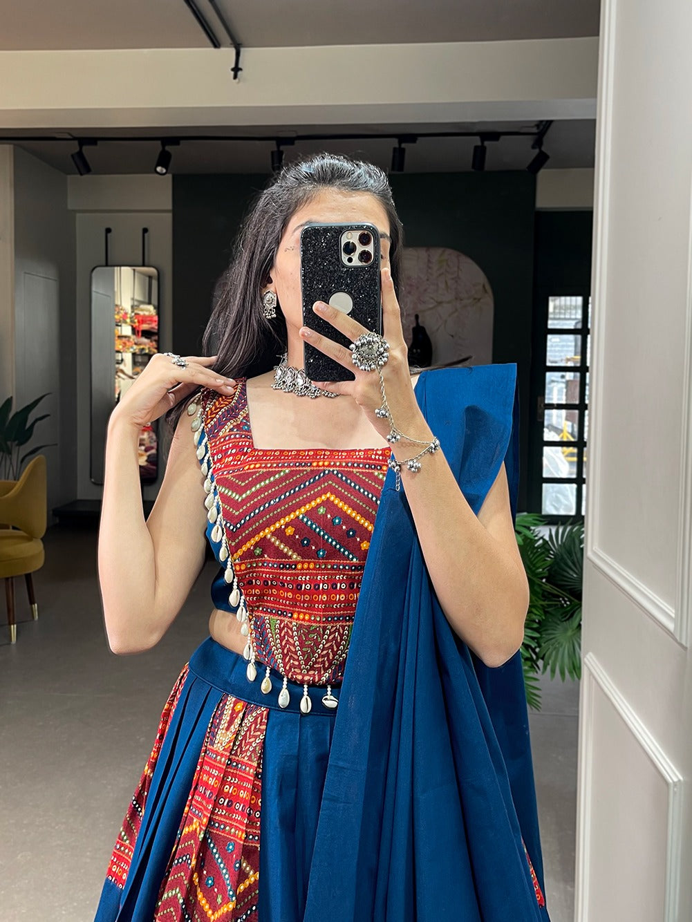 Blue and red Garba Chania Choli