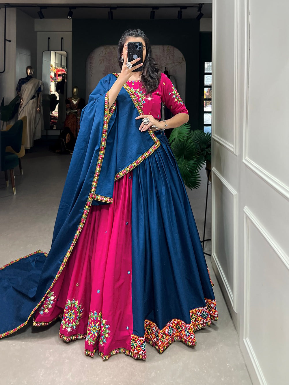 Mirror handwork and Gamthi work Chaniya Choli