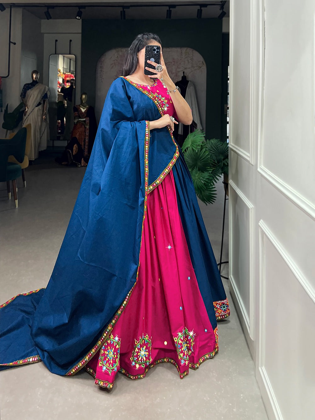Mirror handwork and Gamthi work Chaniya Choli